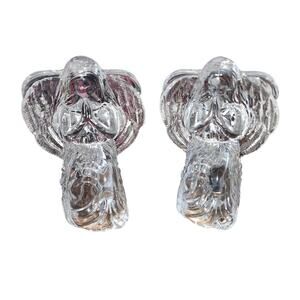 De Plomb Lea Set of 2 Crystal Clear Praying Angel Figurine Candle Holder